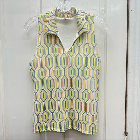 NWOT Sigrid Olsen Golf Tennis geometric Sleeveless tank top shirt women's large - Picture 2 of 8